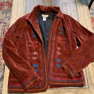 Vermillion embroidered suede jacket